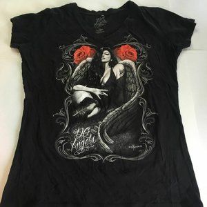 #13 Women's Black OG ANGELS GRAPHIC T-SHIRT Size 2X WATCH OFFER LOWRIDER